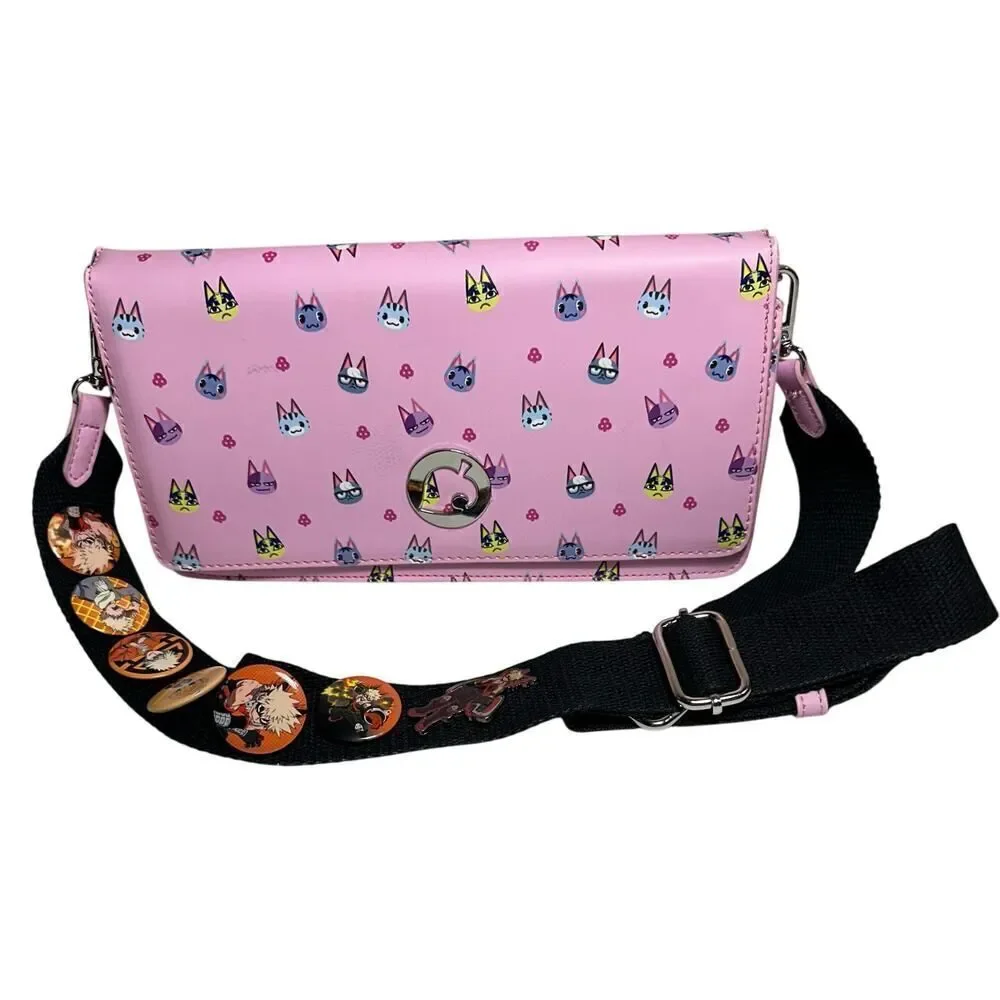 Crossbody Cat Meow Sling Bag Nintendo Switch Animal Crossing Case Purse w/Pins